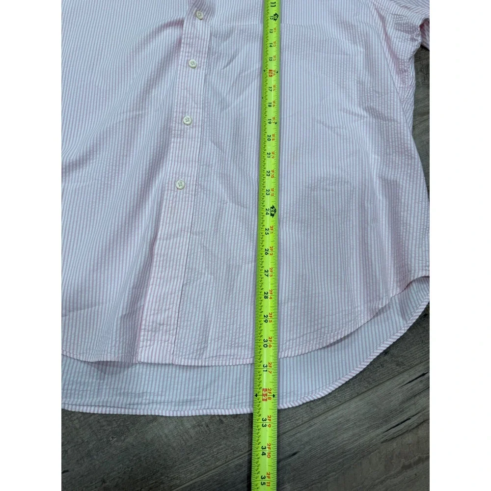 Polo Ralph Lauren Mens XXL Pink White Striped Seersucker Short Sleeve Shirt Logo